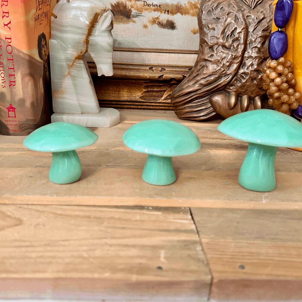 Viking Glass Mould Mosser Glass Solid Jadeite Glass Mushroom (Set of 3)